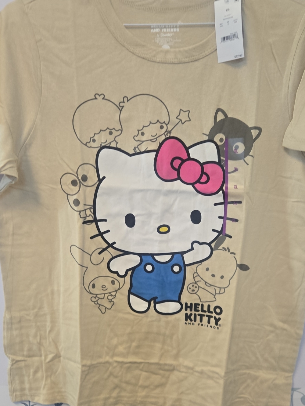 NEW Hello Kitty Cream Tee with Pink Bow and Blue Overalls
